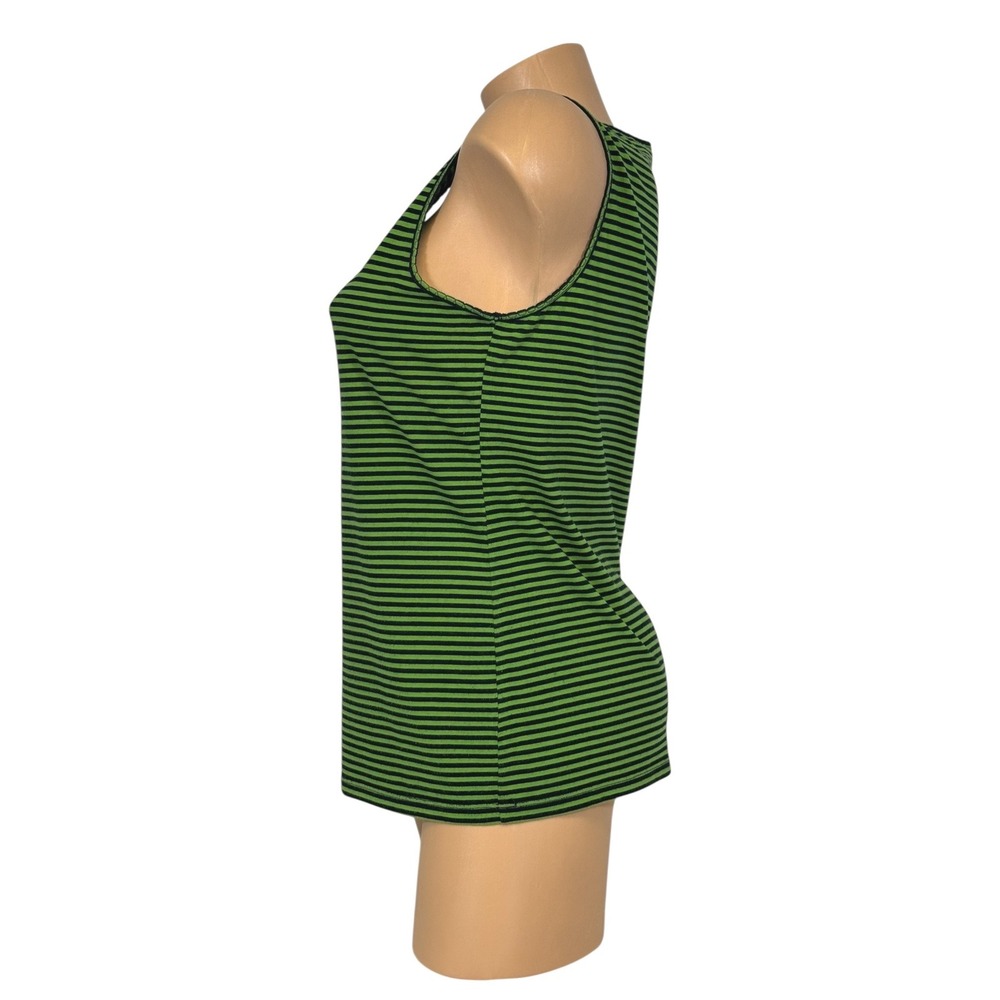 Talbots Women's Large Green Navy Blue Striped Scoop Neck Tank Top Picot Trim - Picture 5 of 9